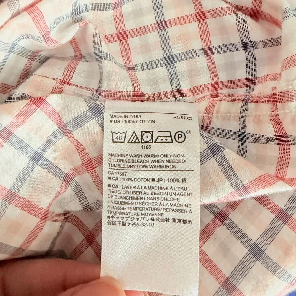 Banana Republic‎ Button Down Mens XL Red Blue Plaid Organic Cotton Untucked Fit